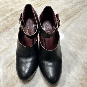 Cole Haan Nike Air Black Leather Heels Womens 7.5B | Ankle Strap Dress Shoes